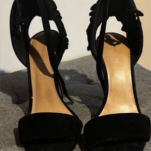 Saks Fifth Avenue Black Suede Ankle-Strap Heels